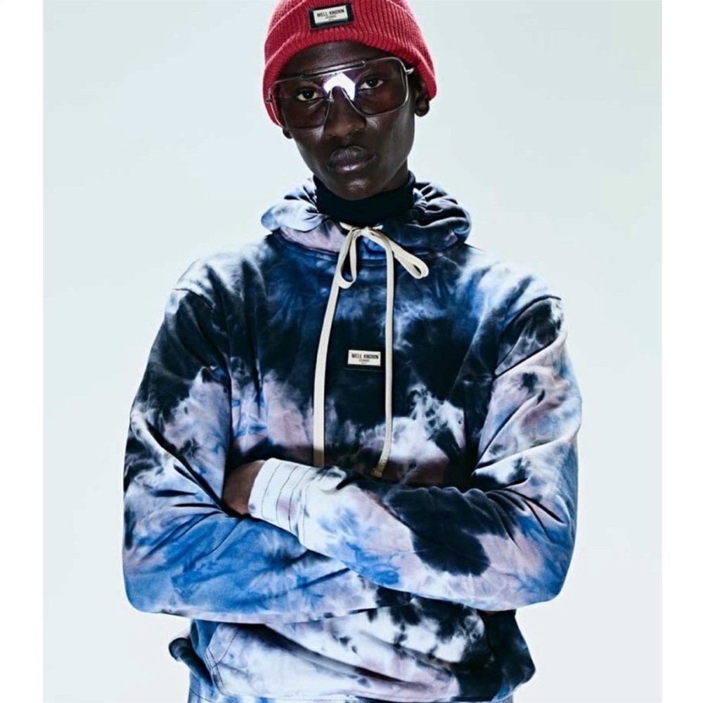 Well Known Studios The Houston Blue Pink Tie Dye Cotton Hoodie Sweatshirt Size L